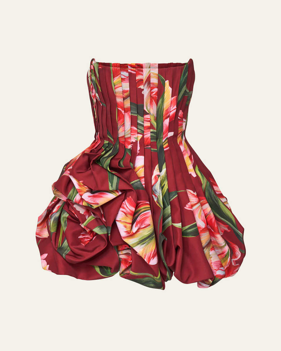 Floral Pleated Draped Mini Dress